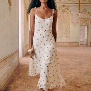 Sézane Nissa Dress - Ecru / Mocha Polka - size 4 / EU 36 LIKE NEW